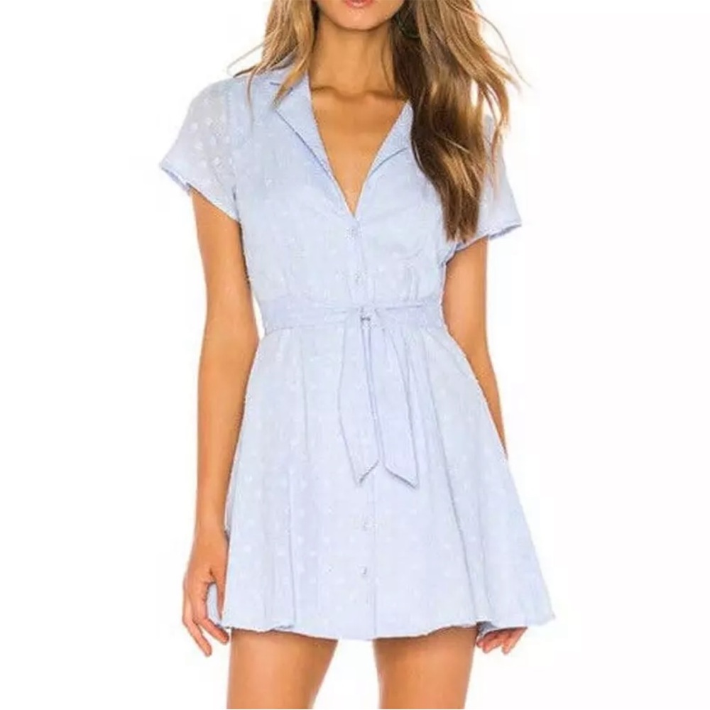 Majorelle Tumblewood Short Sleeve Button Front Mini Dress Light Blue
